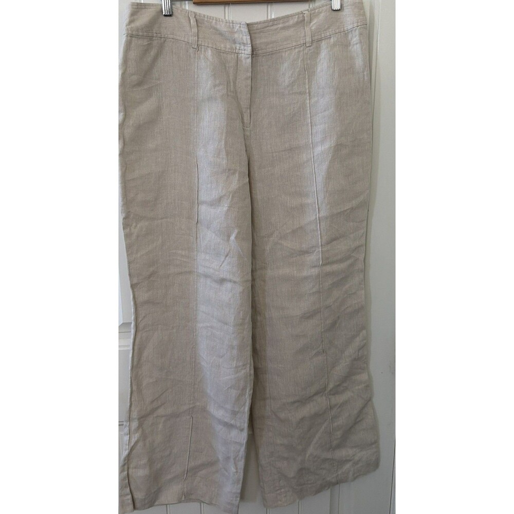 Style & Co Womens Flowy Wide Leg Khaki Beige 100% Linen Pants 16 Beach Resort